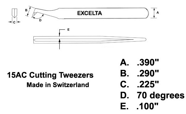 Excelta 15A-C Angulated 4.5in. Carbon Steel Transverse Point Cutting Tweezer specs
